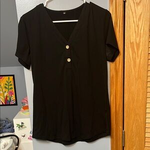 Black Fitted Buttoned Blouse